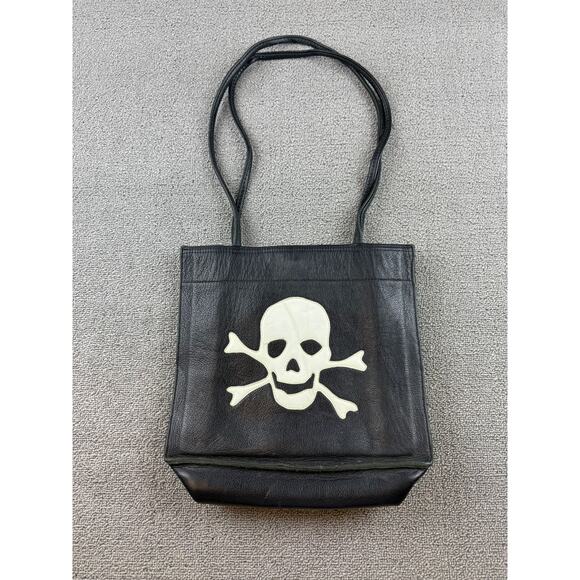 Lucky Devil Black Genuine Leather Skull Crossbones Tote Punk Rock Goth USA Made - Picture 1 of 10